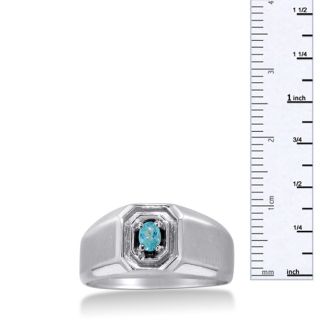 1/4ct Oval Blue Topaz Men's Ring Crafted In Solid 14K White Gold