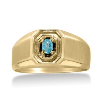 1/4ct Oval Blue Topaz Men's Ring Crafted In Solid 14K Yellow Gold