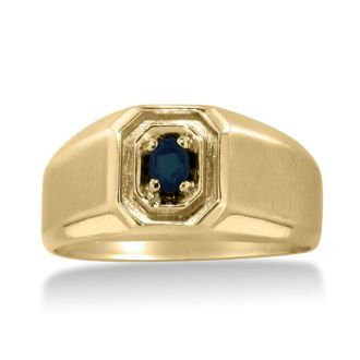 1/4ct Oval Created Sapphire Men's Ring Crafted In Solid Yellow Gold

