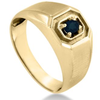1/4ct Oval Created Sapphire Men's Ring Crafted In Solid Yellow Gold
