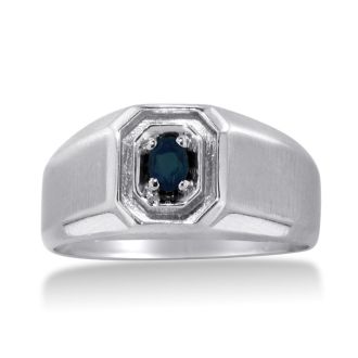 1/4ct Oval Created Sapphire Men's Ring Crafted In Solid 14K White Gold
