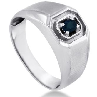 1/4ct Oval Created Sapphire Men's Ring Crafted In Solid 14K White Gold
