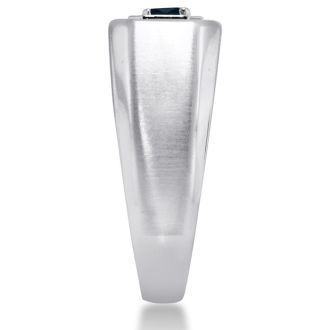 1/4ct Oval Created Sapphire Men's Ring Crafted In Solid 14K White Gold
