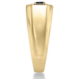 1/4ct Oval Created Sapphire Men's Ring Crafted In Solid 14K Yellow Gold
