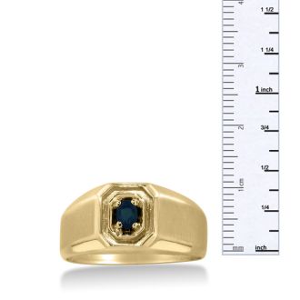 1/4ct Oval Created Sapphire Men's Ring Crafted In Solid 14K Yellow Gold
