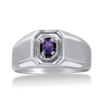 1/4ct Oval Amethyst Men's Ring Crafted In Solid White Gold