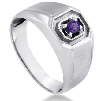 1/4ct Oval Amethyst Men's Ring Crafted In Solid White Gold