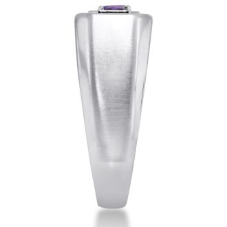 1/4ct Oval Amethyst Men's Ring Crafted In Solid White Gold