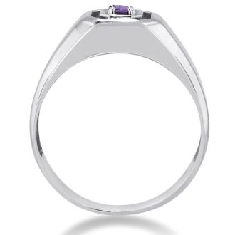 1/4ct Oval Amethyst Men's Ring Crafted In Solid White Gold