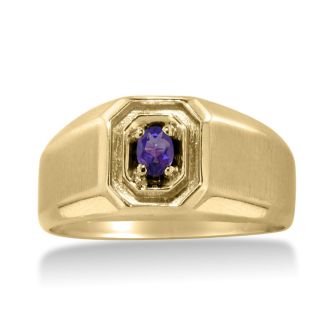 1/4ct Oval Amethyst Men's Ring Crafted In Solid Yellow Gold