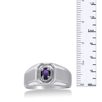 1/4ct Oval Amethyst Men's Ring Crafted In Solid 14K White Gold