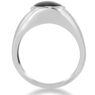 Oval Black Onyx and Diamond Men's Ring Crafted In Solid White Gold
