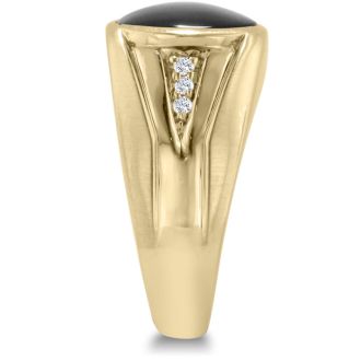 Oval Black Onyx and Diamond Men's Ring Crafted In Solid Yellow Gold
