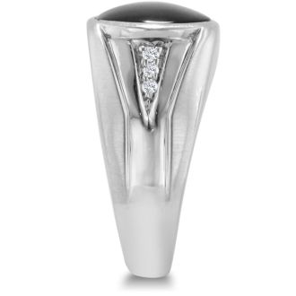 Oval Black Onyx and Diamond Men's Ring Crafted In Solid 14K White Gold
