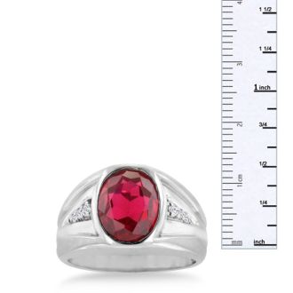 4 1/2ct Oval Created Ruby and Diamond Men's Ring Crafted In Solid 14K White Gold
