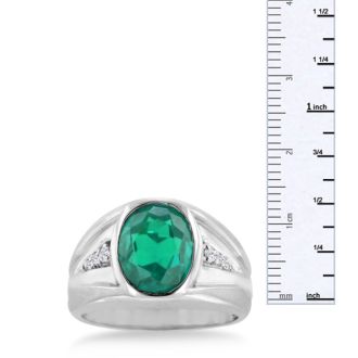 4 1/2ct Oval Created Emerald and Diamond Men's Ring Crafted In Solid White Gold
