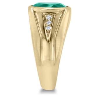 4 1/2ct Oval Created Emerald and Diamond Men's Ring Crafted In Solid Yellow Gold
