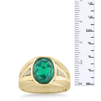 4 1/2ct Oval Created Emerald and Diamond Men's Ring Crafted In Solid Yellow Gold

