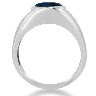 4 1/2ct Oval Created Sapphire and Diamond Men's Ring Crafted In Solid White Gold