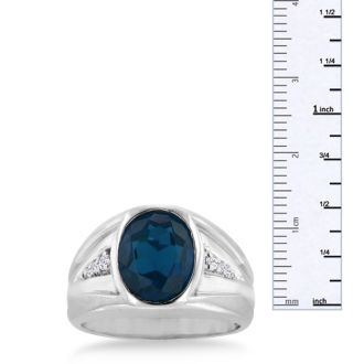 4 1/2ct Oval Created Sapphire and Diamond Men's Ring Crafted In Solid White Gold