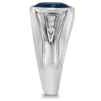 4 1/2ct Oval Created Sapphire and Diamond Men's Ring Crafted In Solid 14K White Gold
