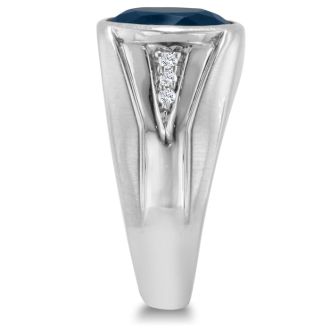4 1/2ct Oval Created Sapphire and Diamond Men's Ring Crafted In Solid 14K White Gold
