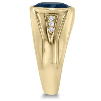 4 1/2ct Oval Created Sapphire and Diamond Men's Ring Crafted In Solid 14K Yellow Gold
