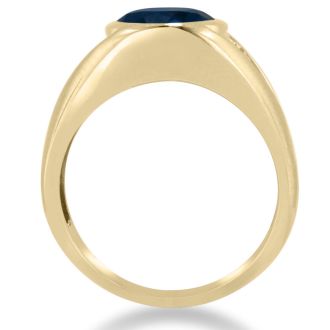 4 1/2ct Oval Created Sapphire and Diamond Men's Ring Crafted In Solid 14K Yellow Gold
