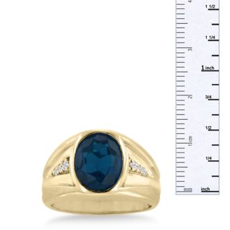 4 1/2ct Oval Created Sapphire and Diamond Men's Ring Crafted In Solid 14K Yellow Gold
