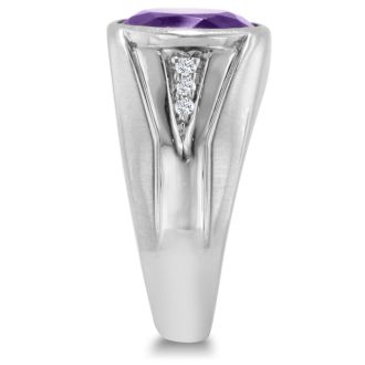 4 1/2ct Oval Amethyst and Diamond Men's Ring Crafted In Solid 14K White Gold
