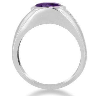 4 1/2ct Oval Amethyst and Diamond Men's Ring Crafted In Solid 14K White Gold
