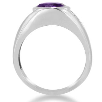 4 1/2ct Oval Amethyst and Diamond Men's Ring Crafted In Solid 14K White Gold
