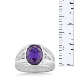 4 1/2ct Oval Amethyst and Diamond Men's Ring Crafted In Solid 14K White Gold
