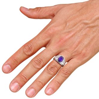 4 1/2ct Oval Amethyst and Diamond Men's Ring Crafted In Solid 14K White Gold
