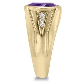 4 1/2ct Oval Amethyst and Diamond Men's Ring Crafted In Solid 14K Yellow Gold
