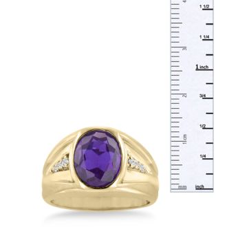 4 1/2ct Oval Amethyst and Diamond Men's Ring Crafted In Solid 14K Yellow Gold
