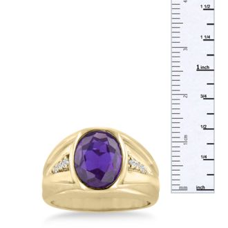 4 1/2ct Oval Amethyst and Diamond Men's Ring Crafted In Solid 14K Yellow Gold
