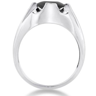 Oval Black Onyx and Diamond Men's Ring Crafted In Solid 14K White Gold
