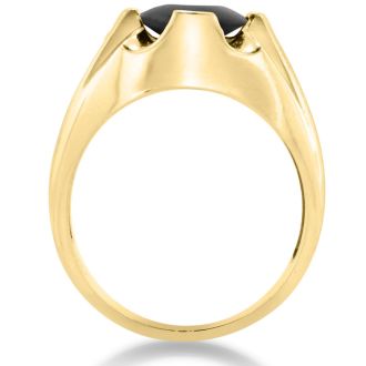 Oval Black Onyx and Diamond Men's Ring Crafted In Solid 14K Yellow Gold
