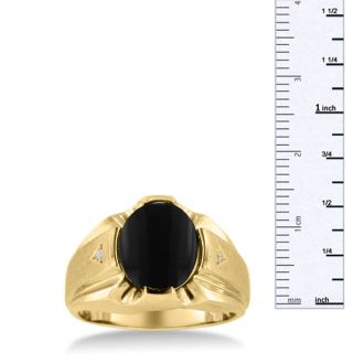 Oval Black Onyx and Diamond Men's Ring Crafted In Solid 14K Yellow Gold
