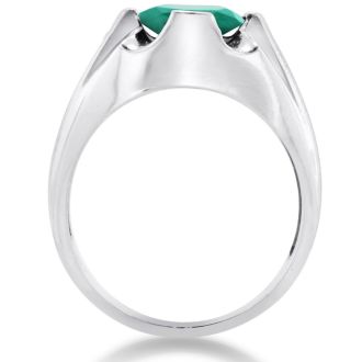 4 1/2ct Oval Created Emerald and Diamond Men's Ring Crafted In Solid 14K White Gold
