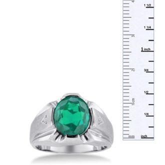 4 1/2ct Oval Created Emerald and Diamond Men's Ring Crafted In Solid 14K White Gold
