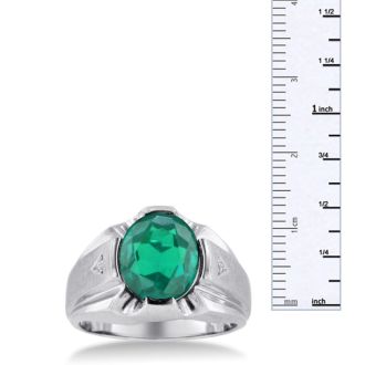 4 1/2ct Oval Created Emerald and Diamond Men's Ring Crafted In Solid 14K White Gold
