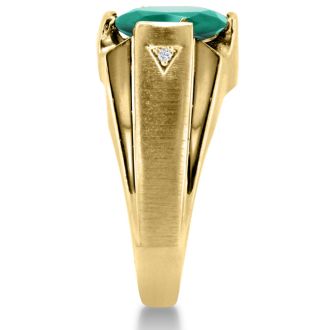 4 1/2ct Oval Created Emerald and Diamond Men's Ring Crafted In Solid 14K Yellow Gold
