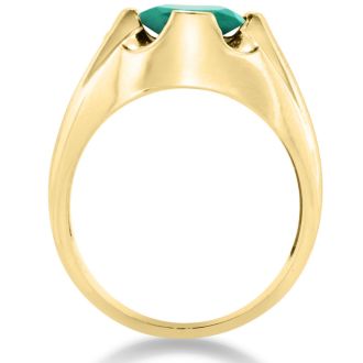 4 1/2ct Oval Created Emerald and Diamond Men's Ring Crafted In Solid 14K Yellow Gold
