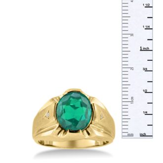 4 1/2ct Oval Created Emerald and Diamond Men's Ring Crafted In Solid 14K Yellow Gold
