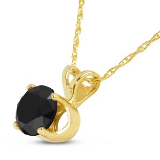 3/4ct Black Diamond Solitaire Pendant in 14k Yellow Gold