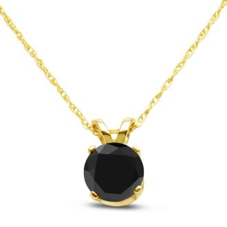 3/4ct Black Diamond Solitaire Pendant in 14k Yellow Gold