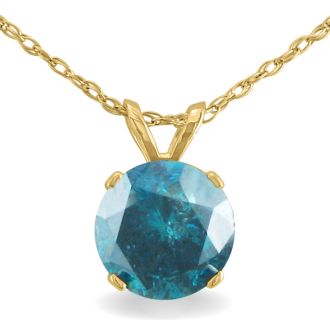1 1/2ct Blue Diamond Solitaire Pendant, 14k Yellow Gold