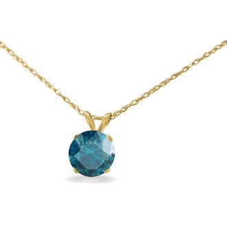 1 1/2ct Blue Diamond Solitaire Pendant, 14k Yellow Gold